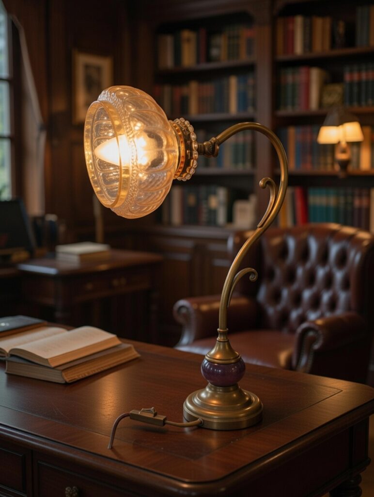 Lampe style Art Nouveau en laiton avec abat-jour tulipe pour décor tournage