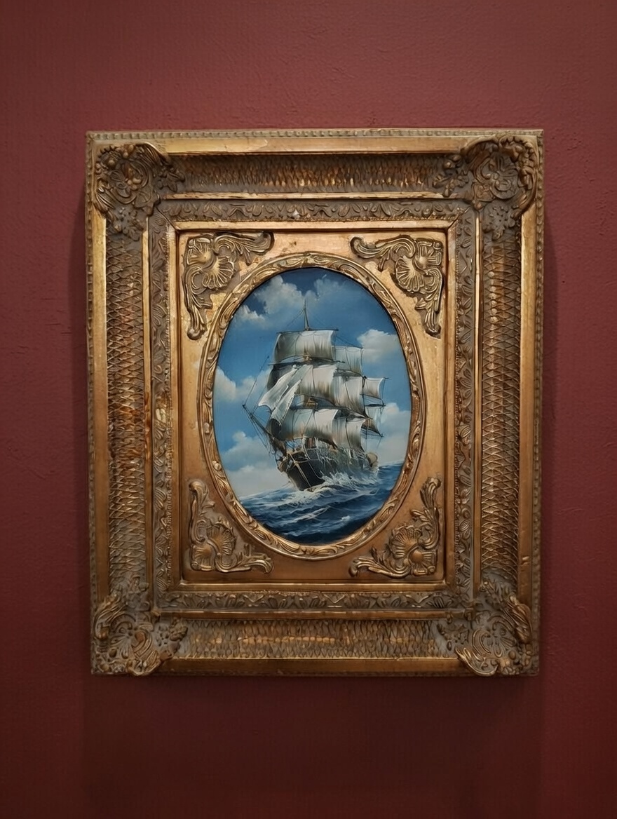 Tableau encadré ancien – Voilier en mer