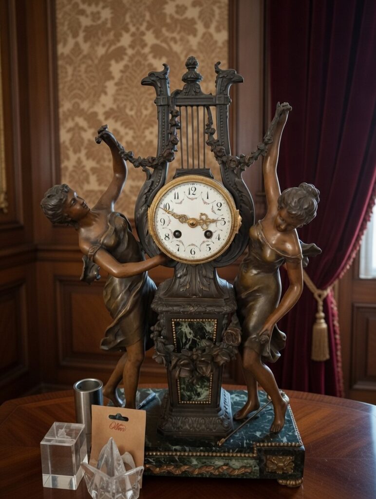 Pendule Lyre aux Allégories Féminines