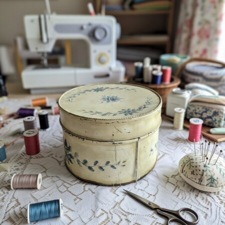 Boîte ancienne en métal peint