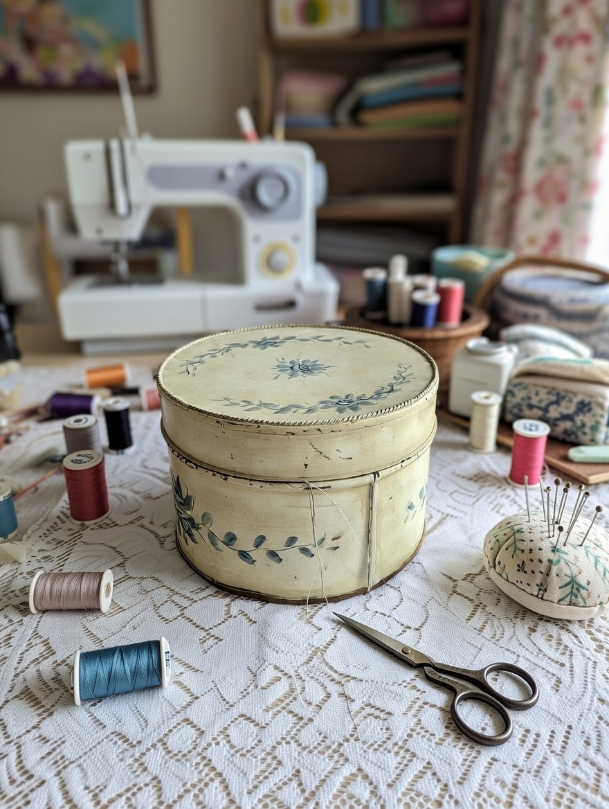 Boîte ancienne en métal peint