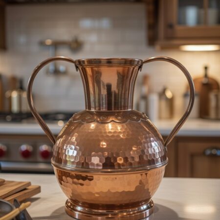 Cruche décorative en cuivre martelé