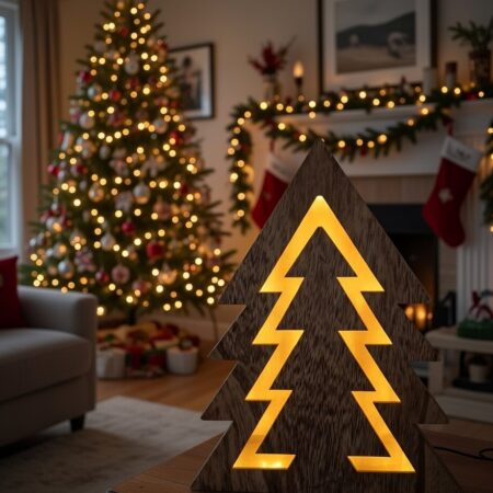 Sapin décoratif lumineux en bois