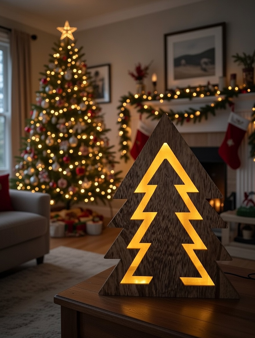 Sapin décoratif lumineux en bois