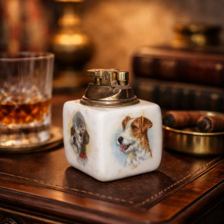 Briquet de table vintage en porcelaine décor chiens