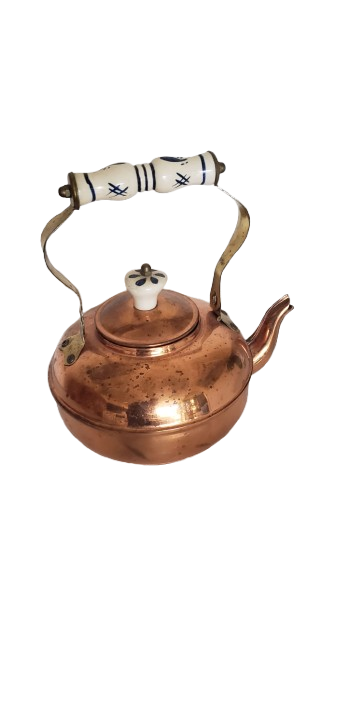 Théière vintage en cuivre et porcelaine – Image 2