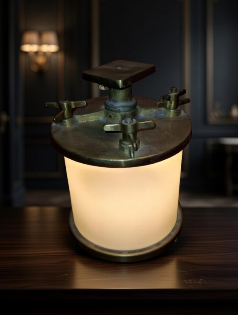 Lampe de coursive de navire ancienne en laiton massif pour décor de tournage